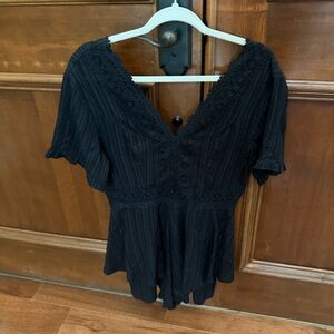 Elegant Black Lace Trimmed Women's Romper (Large but fits like Medium)